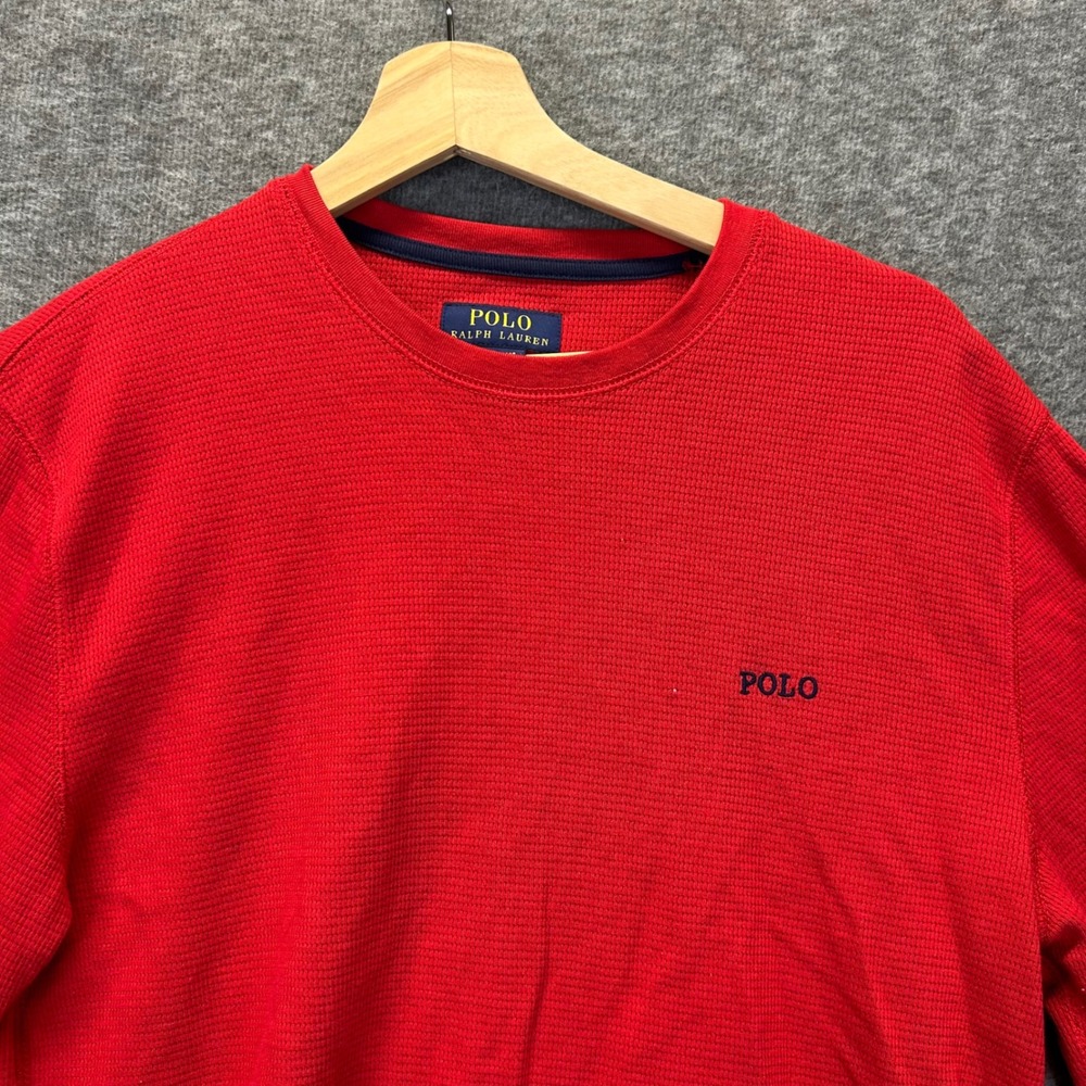 Polo‎ Ralph Lauren Mens Red Waffle Knit Thermal Long Sleeve Sleep Shirt Size L